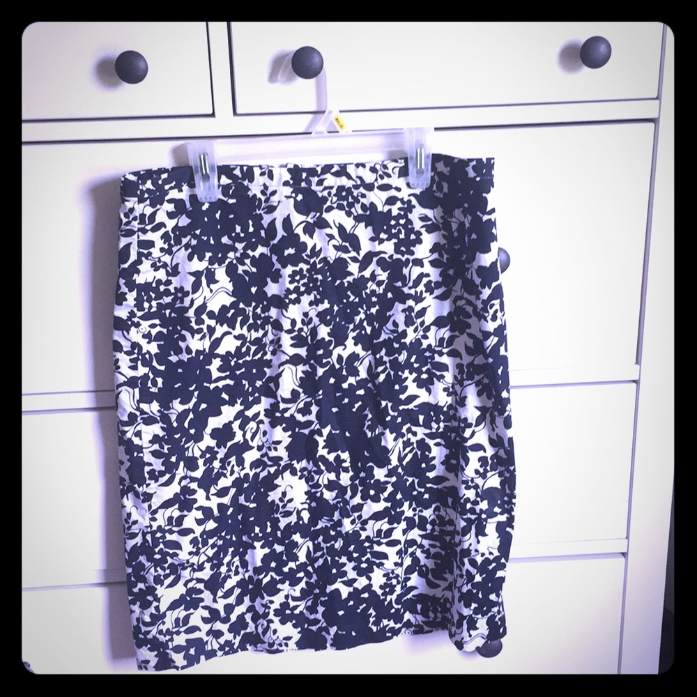 Navy and white floral skirt.